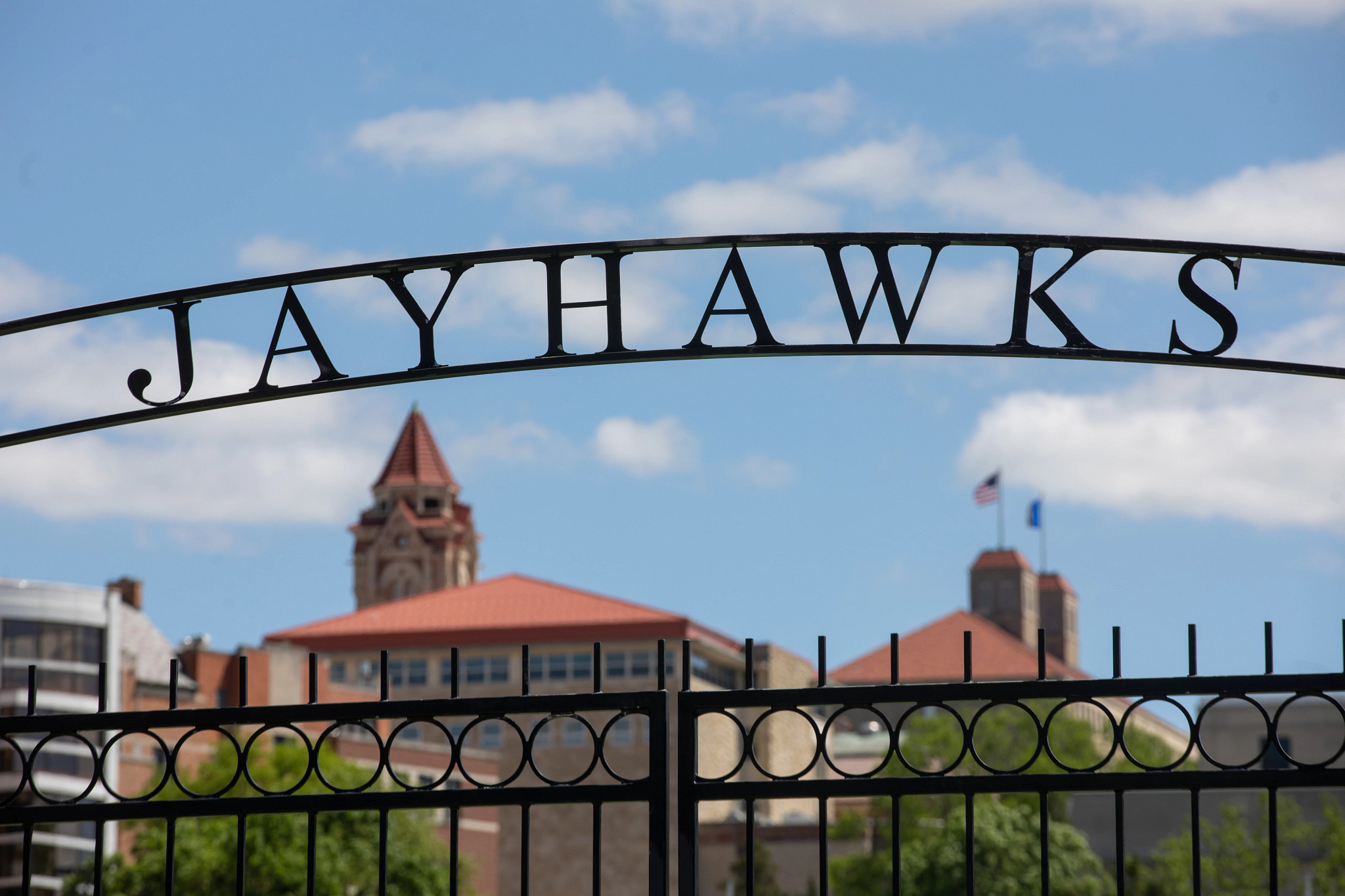 Jayhawk sign over Campus